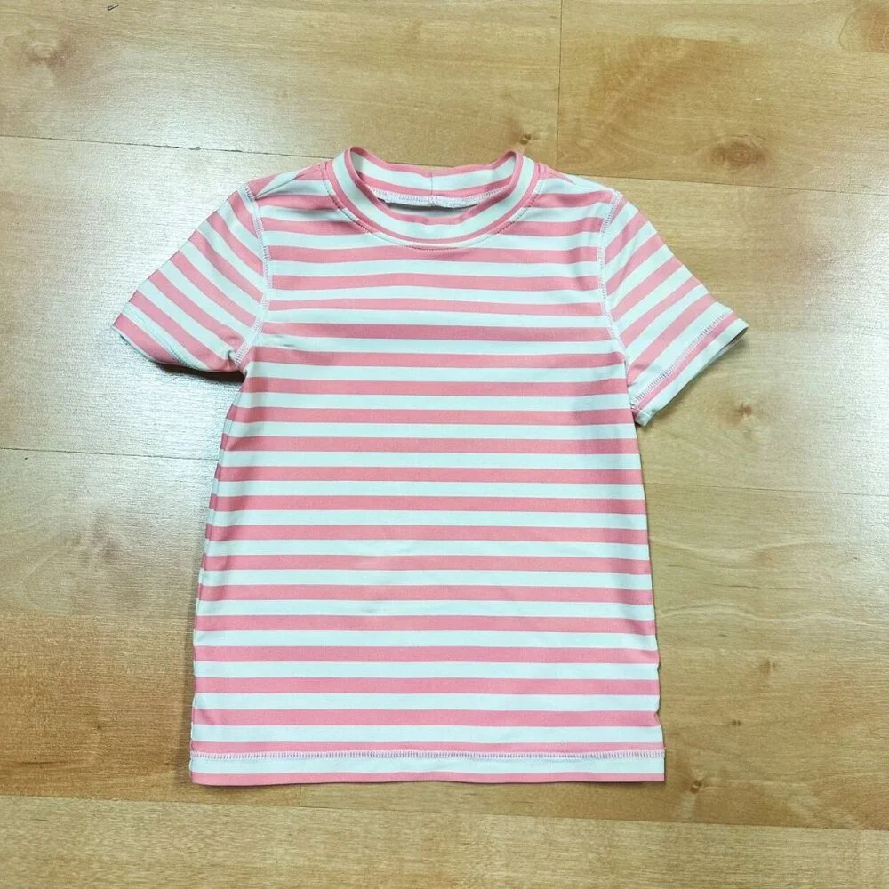 Primary Toddler Girls Pink & White Striped Short Sleeve Rashguard Size 2/3